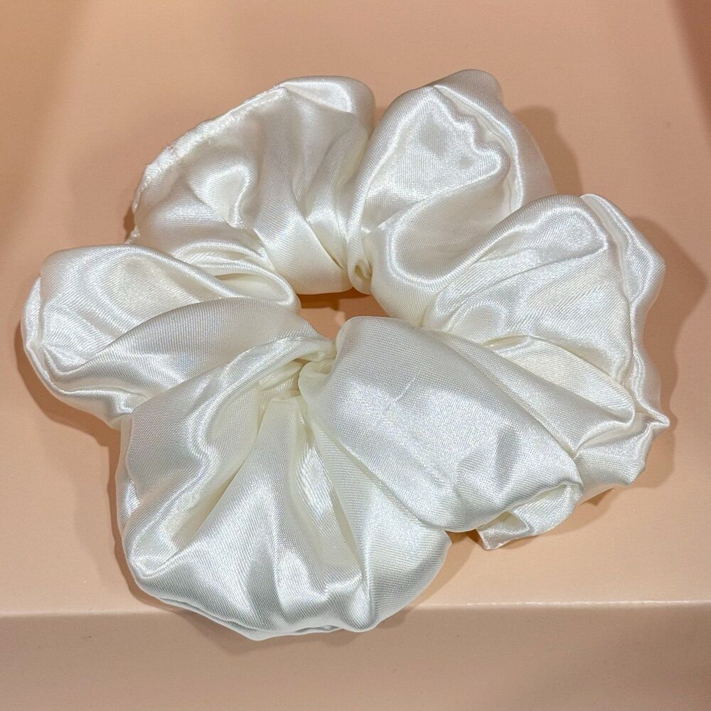 New Women XL White Satin Scrunchie Single Hair Tie XLarge